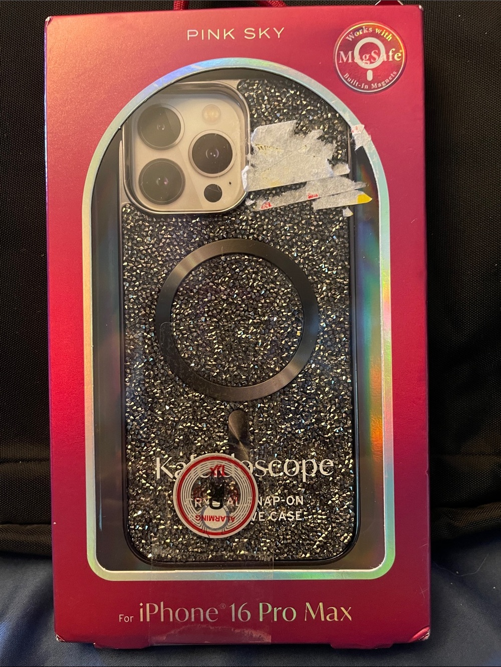 Pink Sky Kaleidoscope - iPhone 16 Pro Max Case - Black Glitter